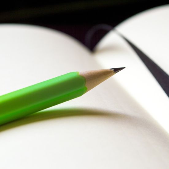 Et billede af en blyant der ligger på en notesbog