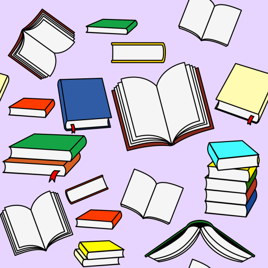 Bøger der er opslået og lukket på en blå baggrund