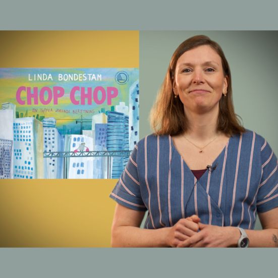 Bibliotekets børnelitteraturformidler Sara anbefaler "Chop Chop"