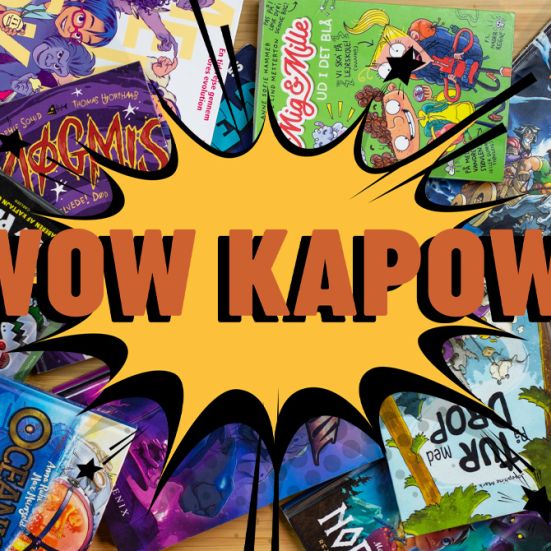 teksten "wow kapow!" ovenpå tegneserier