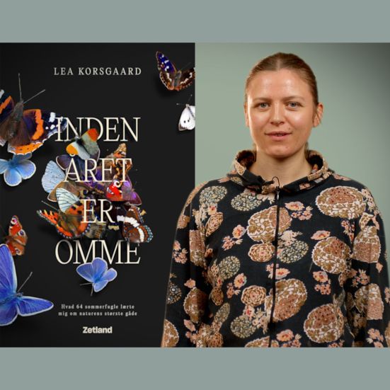 Bibliotekets litteraturformidler Kirsten foran bogen "Inden året er omme"