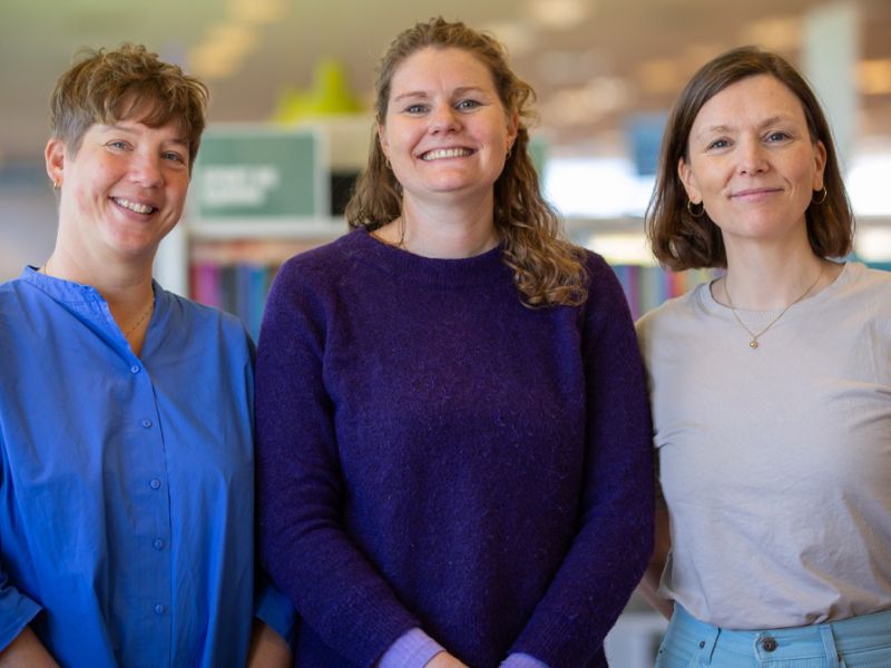 Bibliotekets børnelitteraturformidlere Louise, Trine og Sara