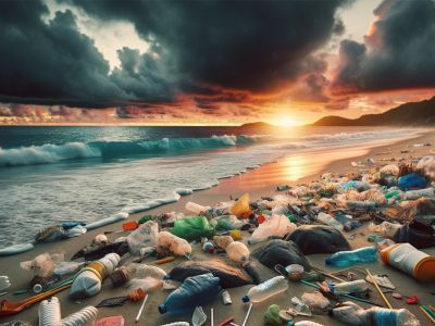 Plastikaffald på en strand