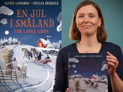Bibliotekets litteraturformidler Sara holder bogen "En jul i Småland for længe siden"