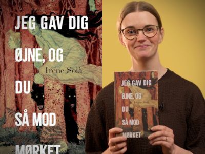 Bibliotekets voksenlitteraturformidler Mette holder bogen "Jeg gav dig øjne, og du så mod mørket"