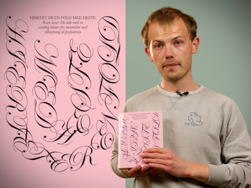 Bibliotekets litteraturformidler Stinus holder bogen "Hjertet er en fold med heste"