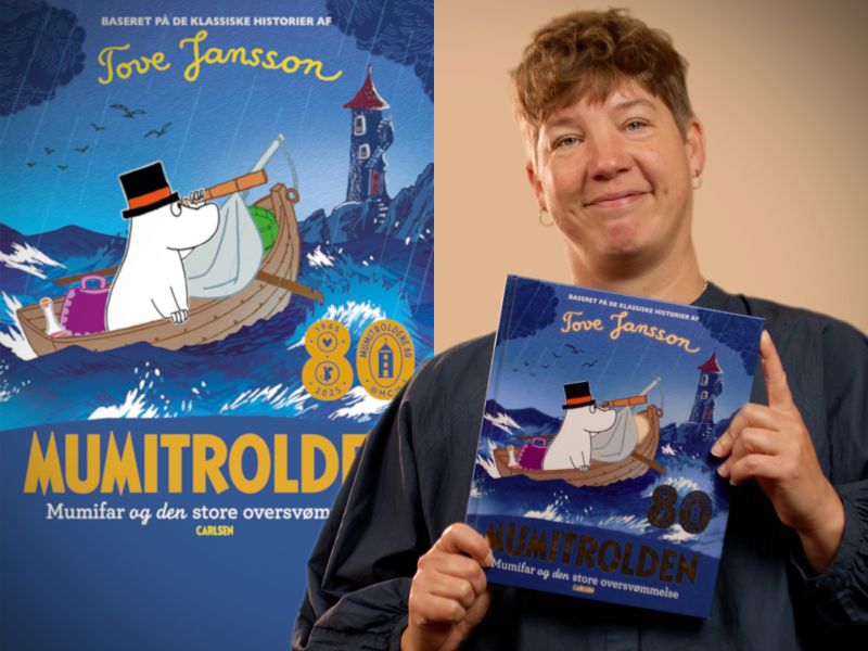 Bibliotekets litteraturformidler Louise holder bogen "Mumitrolden: Mumifar og den store oversvømmelse"