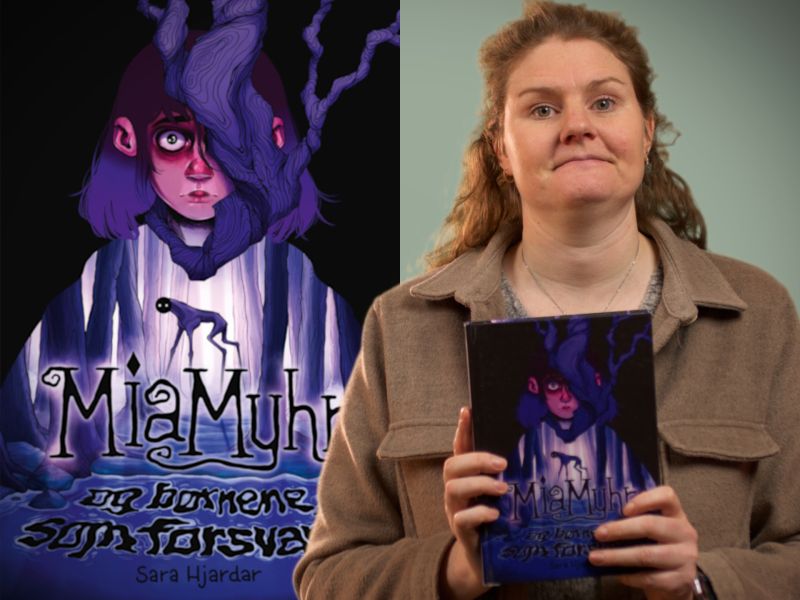 Bibliotekets litteraturformidler Trine holder bogen "Mia Myhr og børnene, som forsvandt"