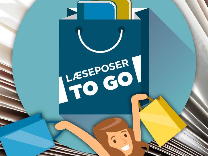 En læsepose to-go samt en kvinde, der holder to poser
