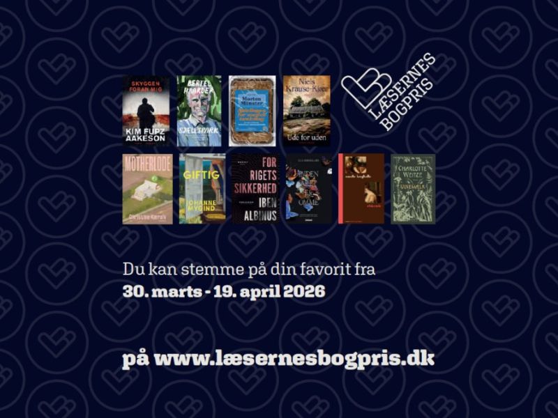 Bogforsider af de 10 nominerede bøger til Læsernes Bogpris