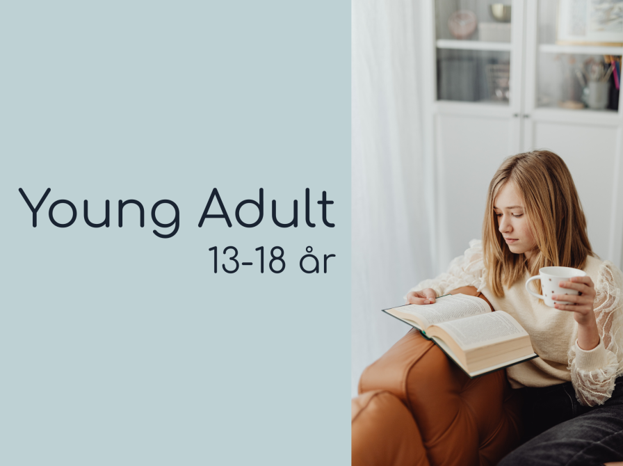 Ung pige, der sidder med en bog og en kop